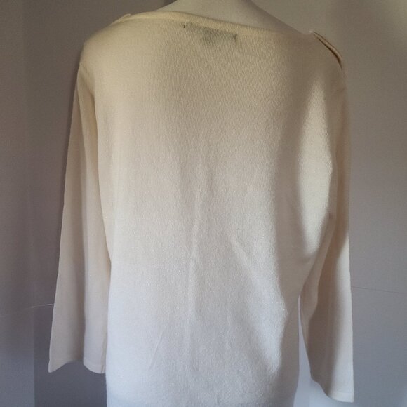 BRIGGS NEW YORK WOMENS SWEATER (L) METALLIC THREAD DOUBLE COLLAR WITH BROOCH - Picture 7 of 9